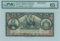 GREECE: Specimen of 25 Drachmas (4.7.1917) in black on red and blue unpt with portrait of G Stavros at left, Arms of King George I at right and person...