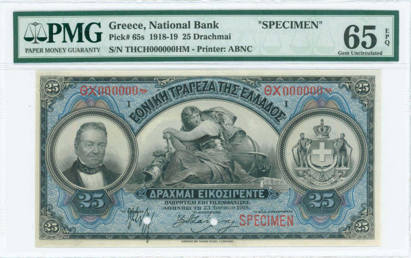 GREECE: Specimen of 25 Drachmas (1922 NEON issue / old date 23.6.1918) in black ...