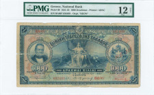 GREECE: 1000 Drachmas (1922 NEON issue / old date 15.6.1921) in blue on multicolor unpt with portrait of G Stavros at left, Demeter at center and Arms...