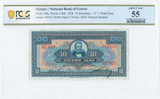 GREECE: 10 Drachmas (15.7.1926) in blue on yellow and orange unpt with portrait of G Stavros at center. S/N: "ΘΓ025 785648". Printed signature by Papa...