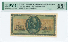 GREECE: Remainder of 5000 Drachmas (19.7.1943) in green and brown with Goddess Athena at center. Without S/N. Printed in Athens. Inside holder by PMG ...