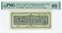 GREECE: 2 billion Drachmas (11.10.1944) in black on light green unpt with Panathenea detail from Parthenon frieze. S/N: "KZ 240697" with prefix and nu...