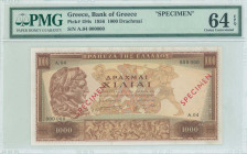 GREECE: Specimen of 1000 Drachmas (16.4.1956) in light brown on ochre, blue and red unpt with portrait of Alexander the Great at left. S/N: "A.04 0000...