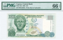 GREECE: 10 Pounds (1.4.2005) in olive-green and blue-green on multicolor unpt with marble head of Artemis at left and Arms at upper center. S/N: "BW 2...