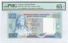 GREECE: 20 Pounds (1.4.2004) in deep blue on multicolor unpt with Bust of Aphrodite at left. S/N: "AA 999294". WMK: Bust of Aphrodite. Printed by (TDL...
