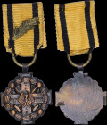 GREECE: Miniature medal of Military Merit (1917). 4th Class: Plain ribbon. A bronze laurel branch attached on the jacket ribbon. With full original ri...