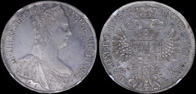 AUSTRIA: 1 Thaler (1765) in silver (0,833) with mature armored bust of Maria Theresa facing right. Crowned imperial double-headed eagle with crowned A...