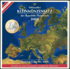 AUSTRIA: Euro coin set (2008) composed of 1 Cent to 2 Euro. Inside official blister. (KM MS17). Brilliant Uncirculated.