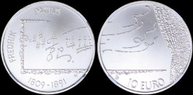 FINLAND: 10 Euro (2009 M) in silver (0,925) commemorating the 200th anniversary of birth of Fredrik Pacius with opening notes to Kung Karls Jakt, firs...