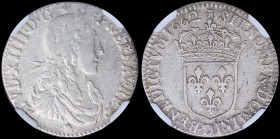 FRANCE: 1/12 Ecu (=10 Sols) (1662 D) in silver (0,917) with laureatte bust of Louis XIV. Crowned shield of France. Mint: Lyon. Inside slab by NGC "XF ...