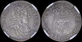 FRANCE: 1/12 Ecu (=10 Sols) (1662 I) in silver (0,917) with bust of Louis XIV facing right. Crowned shield of France on reverse. Mint: Limoges. Inside...