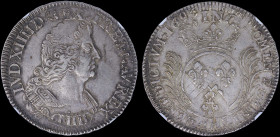 FRANCE: 1 Ecu (1695) in silver with bust with square neckline of Luis XIV. Crowned round Arms in palm sprays on reverse. Inside slab by NGC "AU DETAIL...