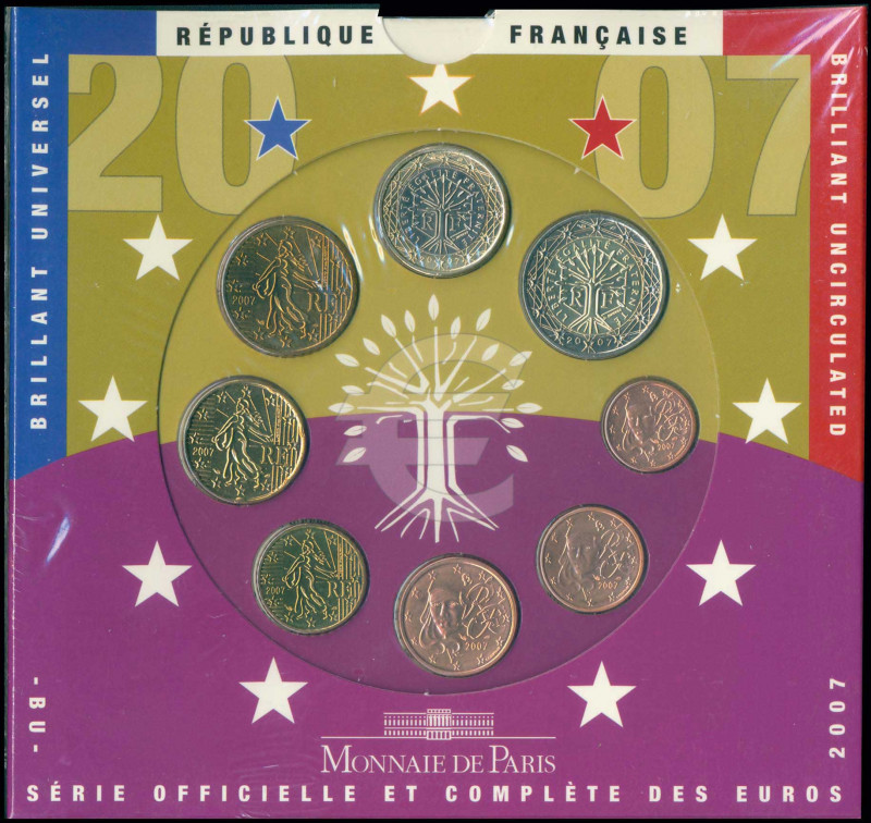 FRANCE: Euro coin set (2007) composed of 1 Cent to 2 Euro. Inside official blist...