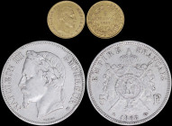 FRANCE: 5 Francs (1856 A) in gold (0,900) & 5 Francs (1868 BB) in silver (0,900). (KM 783 + 799.2). The gold coin is in Extra Fine condition and the s...