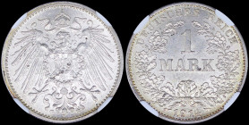 GERMANY / EMPIRE: 1 Mark (1914 G) in silver (0,900) with denomination within wreath. Crowned imperial eagle with shield on breast on reverse. Inside s...