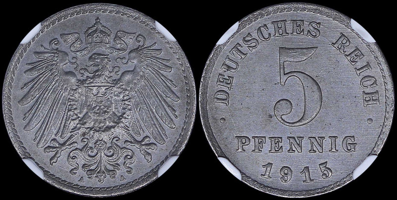 GERMANY / EMPIRE: 5 Pfennig (1915 A) in iron with denomination and date below. C...