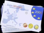 GERMANY: Official annual Euro coin set (2005) in 5 original blisters (A, D, F, G & J). (KM PS170, 171, 172, 173 & 174). Proof.