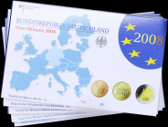 GERMANY: Official annual Euro coin set (2008) in 5 original blisters (A, D, F, G & J) including 5 commemorative 2 Euro coins. (KM PS187, 188, 189, 190...