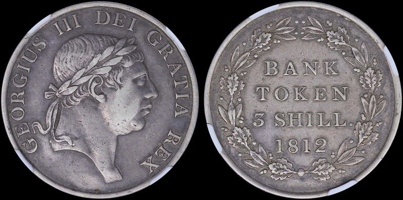 GREAT BRITAIN: 3 Shilling (1812) bank token in silver (0,925) with laureate head...