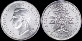 GREAT BRITAIN: 1 Florin (= 2 Shillings) (1945) in silver (0,500) with head of George VI facing left. Crowned tudor rose on reverse. Inside slab by PCG...