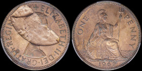 GREAT BRITAIN: 1 Penny (1967) in bronze with laureate bust of Queen Elizabeth II facing right. Britannia seated right on reverse. Inside slab by PCGS ...