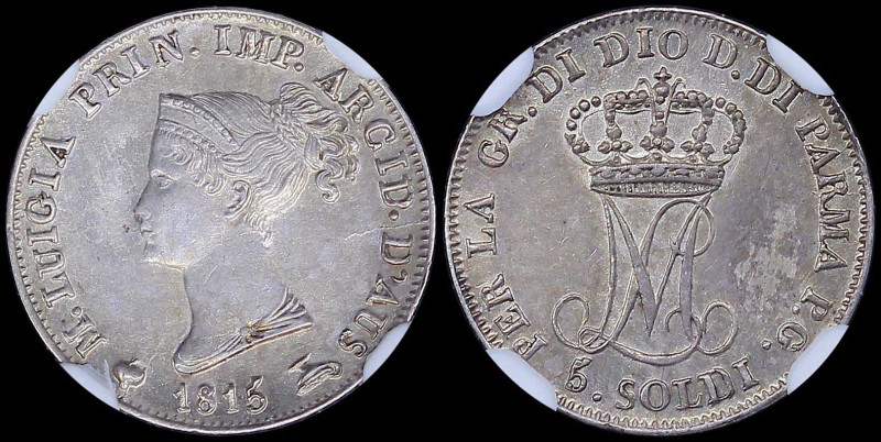 ITALIAN STATES / PARMA: 5 Soldi (1815) in silver (0,900) with bust of Maria Luig...