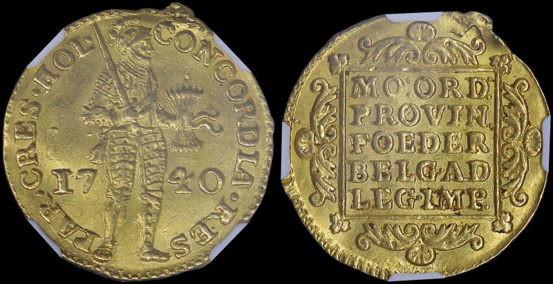 NETHERLANDS / HOLLAND: 1 Ducat (1740) in gold (0,986) with armored standing knig...