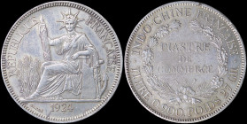 FRENCH INDO-CHINA: 1 Piastre (1924 A) in silver (0,900) with Liberty seated and date below. Denomination within wreath on reverse. Polished and small ...