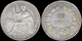 FRENCH INDO-CHINA: 50 Cents [1936 (a)] in silver (0,900) with Liberty seated and date below. Denomination within wreath on reverse. Inside slab by NGC...