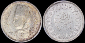 EGYPT: 2 Piastres (AH1356 // 1937) in silver (0,833) with bust of Farouk facing left. Denomination and dates within tasseled wreath on reverse. Inside...