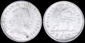 ETHIOPIA: 1 Gersh (EE1895 A / 1903) in silver (0,835) with crowned bust of Menelik II facing right. Crowned lion with left foreleg raised holding ribb...