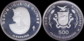 GUINEA: 500 Francs (1970) in silver (0,999) commemorating Cleopatra from the series for the 10th Anniversary of Independence with bust of Cleopatra fa...