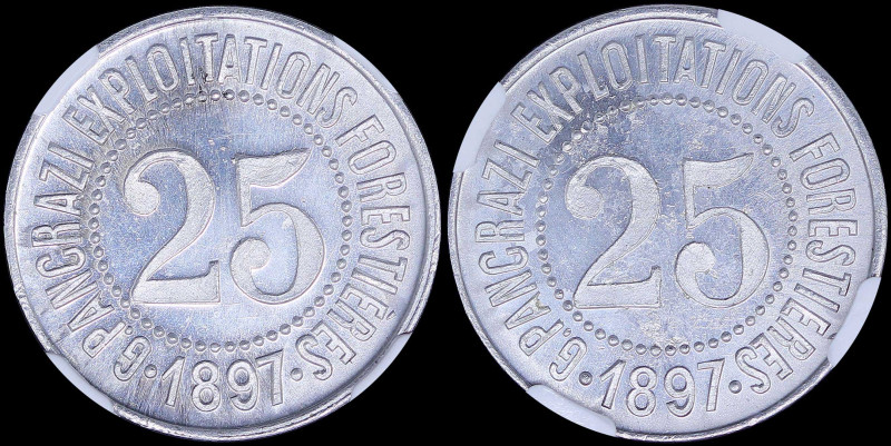 TUNISIA: 25 Cents (1879) in alluminum commemorating the G Pancrazi Exploitations...