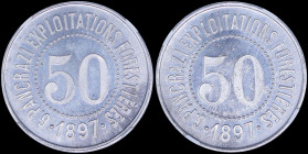 TUNISIA: 50 Cents (1879) in alluminum commemorating the G Pancrazi Exploitations Forestieres. Value "50" and legend "G. PANCRAZI EXPLOITATIONS FORESTI...