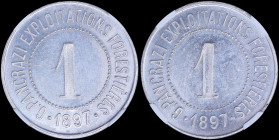 TUNISIA: 1 Franc (1879) in alluminum commemorating the G Pancrazi Exploitations Forestieres. Value "1" and legend "G. PANCRAZI EXPLOITATIONS FORESTIER...