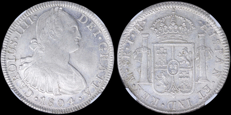 MEXICO: 8 Reales (1804MO TH) in silver (0,896) with laurete bust of Charles IIII...