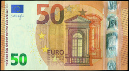 EUROPEAN UNION / FRANCE: 50 Euro (2017) in orange and multicolor with gate in renaissance architecture at center right. S/N: "EB3777338034". Printing ...