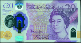 GREAT BRITAIN: 2x 20 Pounds (2018) in purple and multicolor with portrait of Queen Elizabeth II at right. Consecutive S/N: "CD31 517520 / 517521". Sig...