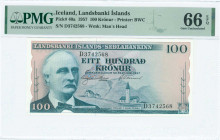 ICELAND: 100 Kronur (Law 1957) in blue-green on multicolor unpt with portrait of T Gunnarsson at left. S/N: "D 3742568". WMK: Man head. Printed by (BW...