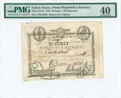 ITALIAN STATES / PRIMA REPUBBLICA ROMANA: 10 Paoli = 100 Bajocchi (2.8.1798) of Banco di S Spirito in black with republican seal at top left and top r...