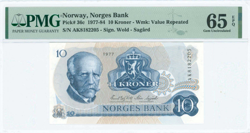 NORWAY: 10 Kroner (1977) in dark blue on multicolor unpt with Fridtjof Nansen at...