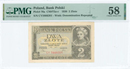POLAND: 2 Zlote (26.2.1936) in grayish brown on yellow and light blue unpt with portrait of Duchess Doubravka in national costume at right. S/N: "CY 5...