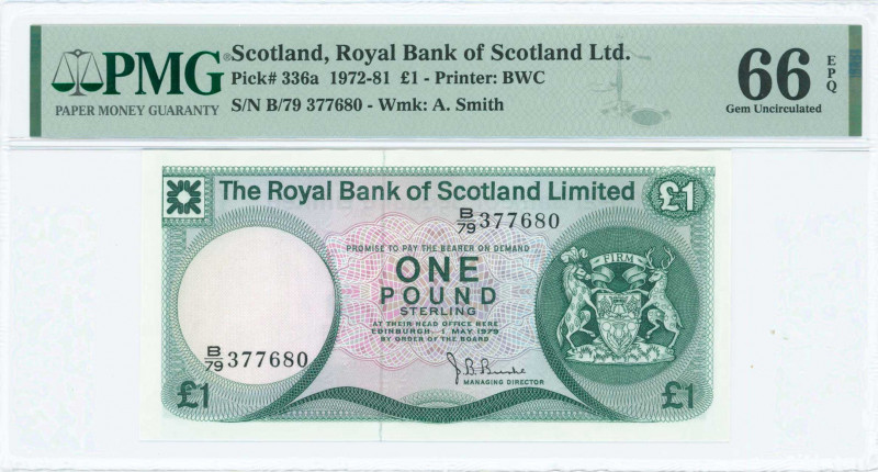 SCOTLAND: 1 Pound (1.5.1979) by the Royal Bank of Scotland Limited in dark green...
