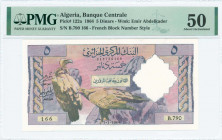 ALGERIA: 5 Dinars (1.1.1964) in purple and lilac with Griffon vulture and tawny eagle perched on rocks at left center. S/N: "B.790 166". WMK: Abd al-Q...