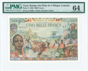 CHAD: 5000 Francs (1.1.1980) in multicolor with young boy at left and village scene in background. S/N: "Q.1 58323". WMK: Woman head. Printed by (BDF)...