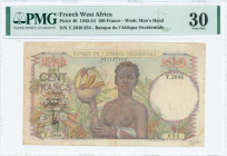 FRENCH WEST AFRICA: 100 Francs (10.9.1947) in multicolor with woman with fruit bowl at center. S/N: "Y.2046 034". WMK: Man Head. Printed in France. In...