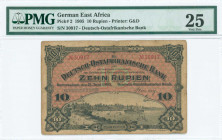 GERMAN EAST AFRICA: 10 Rupien (15.6.1905) in black on red unpt with Dar es Salam Harbor at lower center. S/N: "30917". Printed by G&D. Inside holder b...