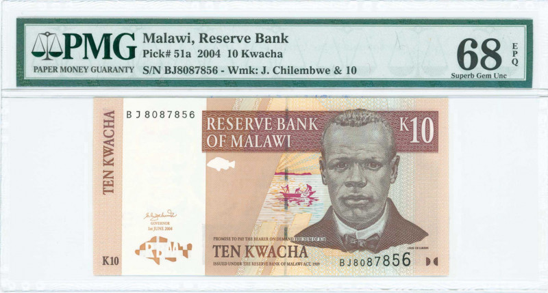 MALAWI: 10 Kwacha (2004) in black and purple on multicolor unpt with John Chilem...