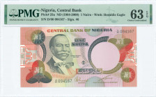 NIGERIA: 1 Naira (ND 1984-00) in red, violet and green with Herbert Macaulay at center left. S/N: "D/80 094167". WMK: Heraldic eagle. Signature #6 wit...