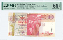 SEYCHELLES: 100 Rupees (ND 1998) in red, brown-orange and violet on multicolor unpt with Pitcher plant at center, Vielle Babone Cecile fish at lower l...
